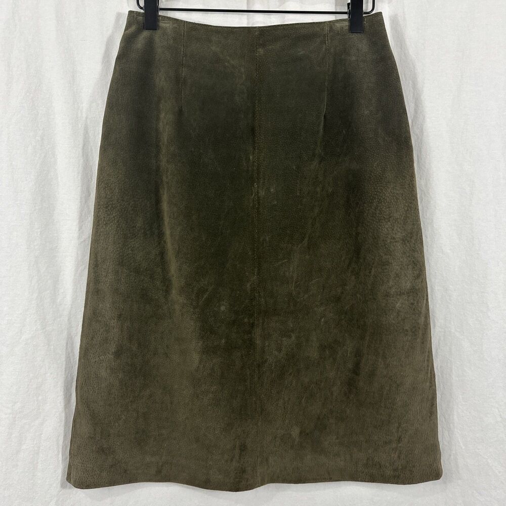 Live A Little Vintage Y2K Green Suede Leather Midi Skirt Womens Sz 6 Western